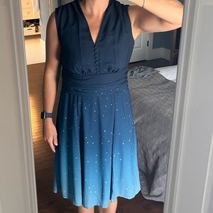 eShakti Midnight Blue Midi Dress with Star Accents